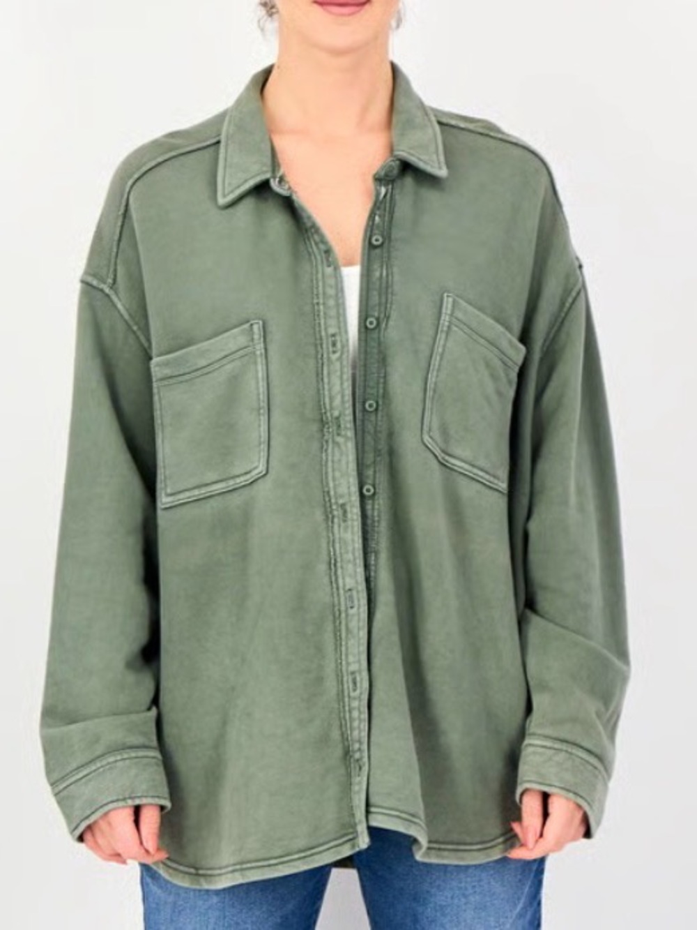 aerie | Lumber Jane French Terry Oversized Olive Green Shirt Jacket Medium